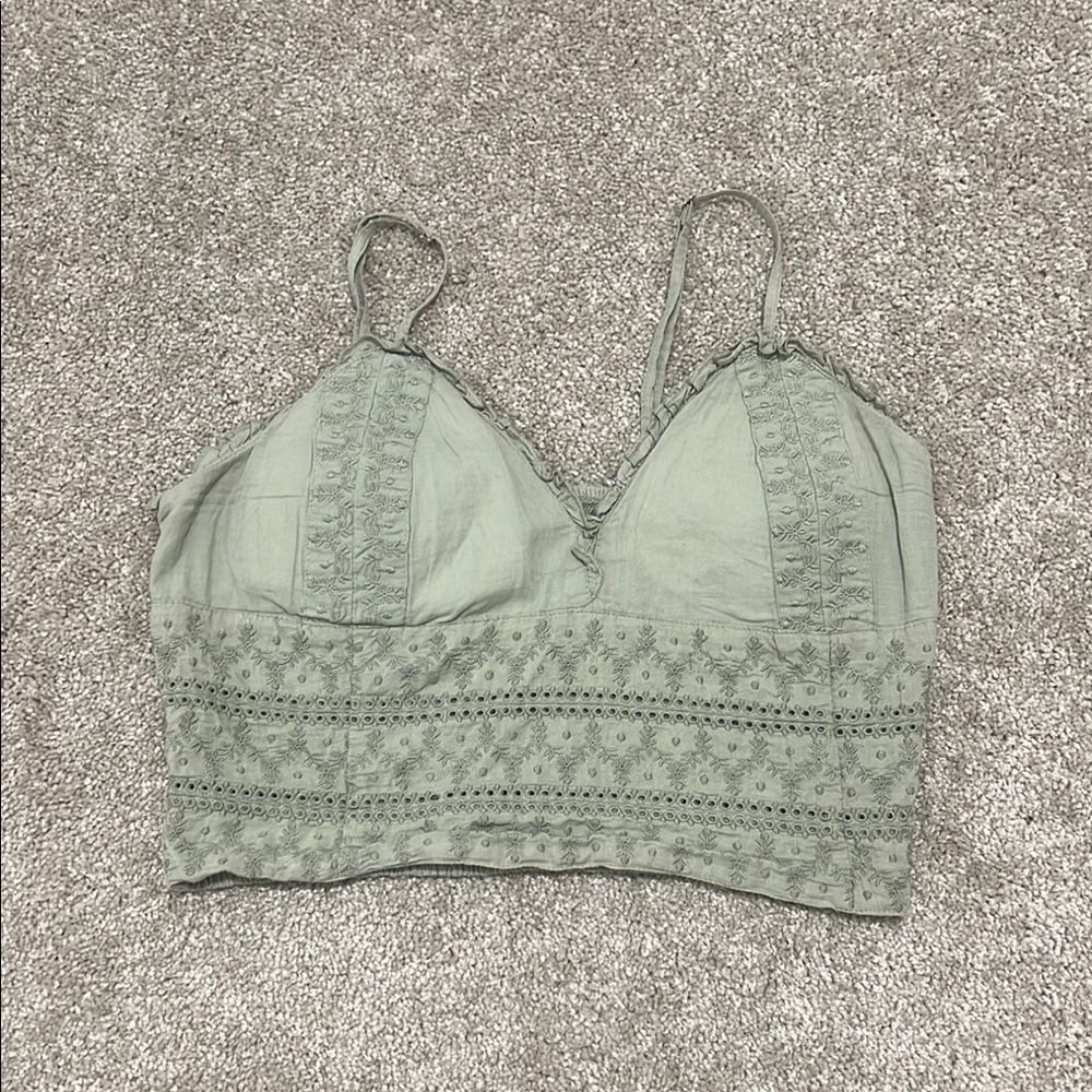 Green Lace Crop Top